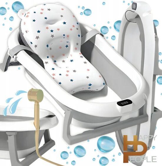 Sulankstoma kūdikių vonelė su ergonomine pagalvėle ir temperatūros matuokliu